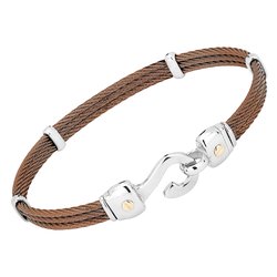 Bracciale e amo in acciaio PVD marrone e viti in oro giallo 18Kt