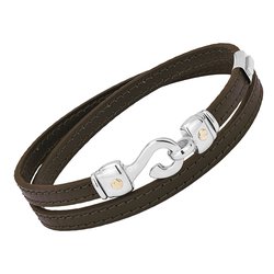 Bracciale in cuoio marrone con amo in acciaio e viti in oro giallo 18Kt