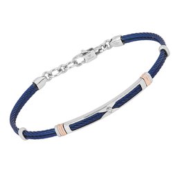 Bracciale cavetto in acciaio PVD blu con maglie rosè godronate e Diamante Naturale 0,015 ct
