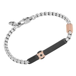 Bracciale in acciaio con catena e piastra godronata in PVD nero e Diamante Black 0,025 ct