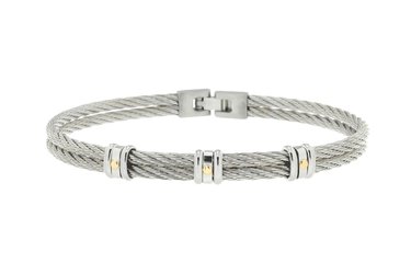 Stainless steel cable bracelet with three groups of links with 18kt gold screws (gr 0.06)