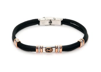 Stainless steel bracelet and black nautical rope with central in enameled bronze zodiac sign ARIES
