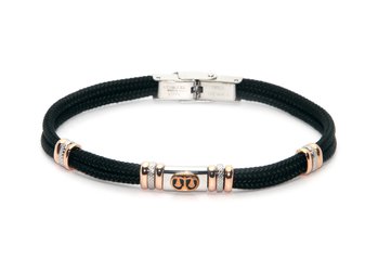 Stainless steel bracelet and black nautical rope with central in enameled bronze zodiac sign LIBRA