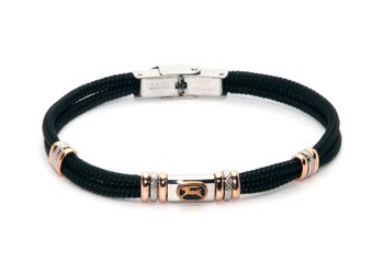 Stainless steel bracelet and black nautical rope with central in enameled bronze zodiac sign CAPRICORN