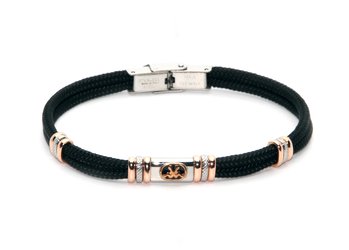 Stainless steel bracelet and black nautical rope with central in enameled bronze zodiac sign GEMINI