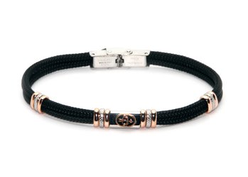 Stainless steel bracelet and black nautical rope with central in enameled bronze zodiac sign SAGITTARIUS