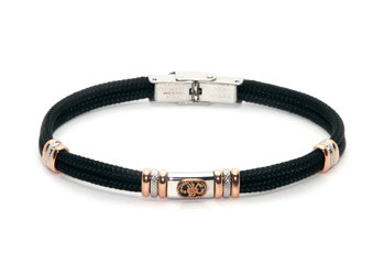 Stainless steel bracelet and black nautical rope with central in enameled bronze zodiac sign SCORPIO