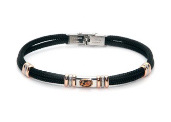 Stainless steel bracelet and black nautical rope with central in enameled bronze zodiac sign VIRGO