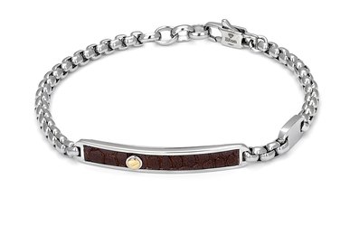 Bracelet with stainless steel chain and leather with brown Texture and gold screw (gr. 0.03)
