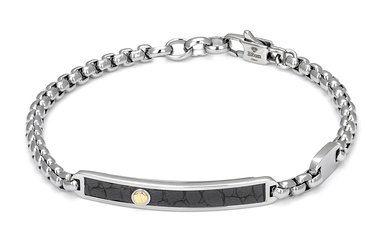 Bracelet with stainless steel chain and leather with black texture and gold screw (gr. 0.03)