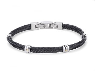 Stainless steel bracelet with black PVD cable and leather with 18Kt gold screws (gr 0.04)