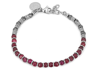 Bracciale 10:10 Con Agata Blood Naturale 6mm E Acciaio Inox | Made In Italy | Regolabile 16,5-21 Cm | Regalo Con Confezione