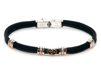 Stainless steel bracelet and black nautical rope with central in enameled bronze zodiac sign SAGITTARIUS